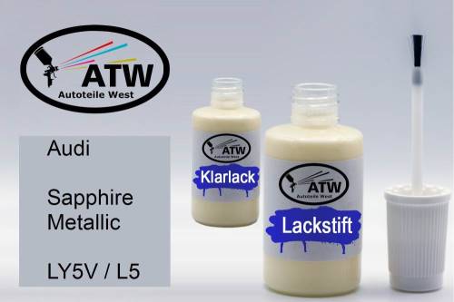 Audi, Sapphire Metallic, LY5V / L5: 20ml Lackstift + 20ml Klarlack - Set, von ATW Autoteile West.